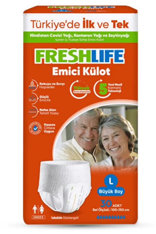 Freshlife Yetişkin Külotlu Hasta Bezi Emici Külot L Beden 30 Adet