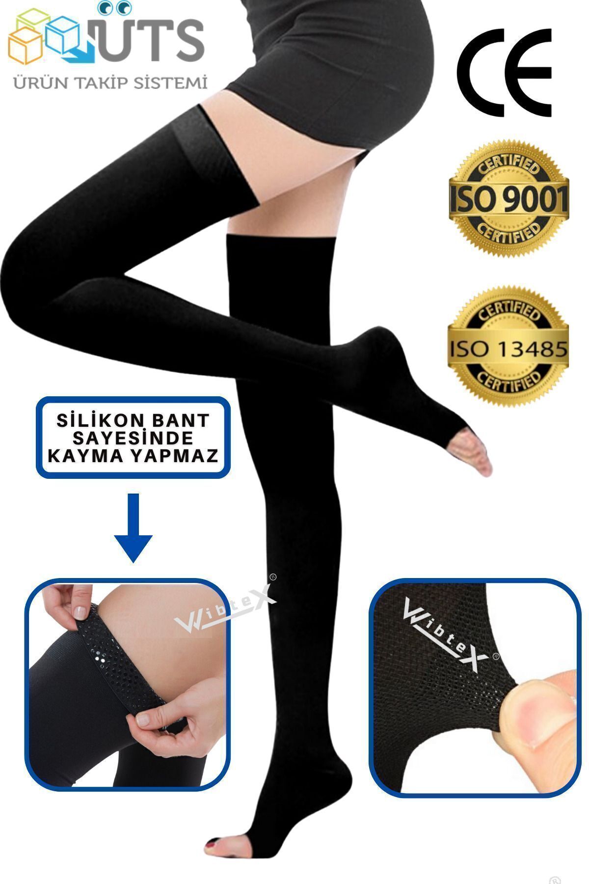 Diz Üstü Variss Çorabı Orta Basınç Burnu Açık (SİYAH RENK) (ÇİFT BACAK) - Görsel 1