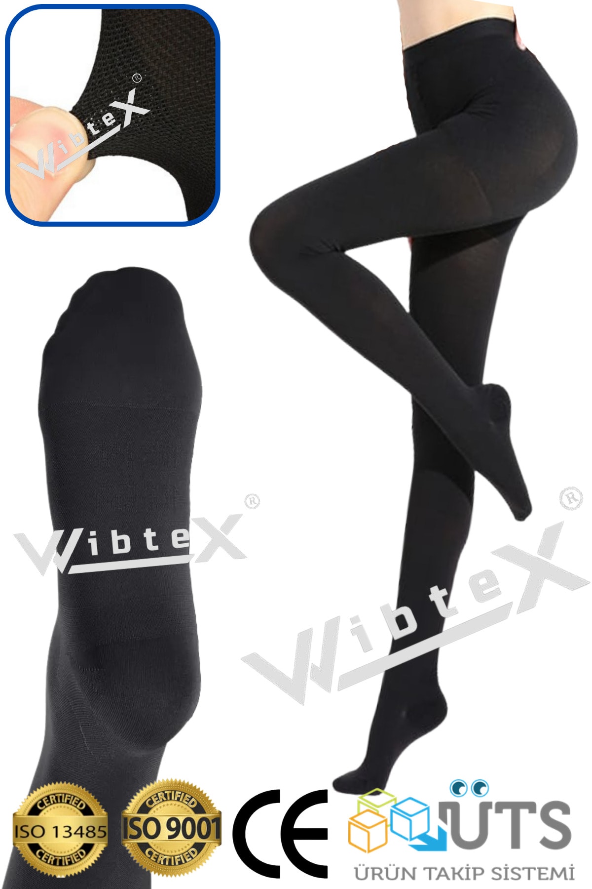 Külotlu Çorabı Burnu Kapalı (siyah Renk) Orta Basınç Ccl2(çift Bacak) - Görsel 1
