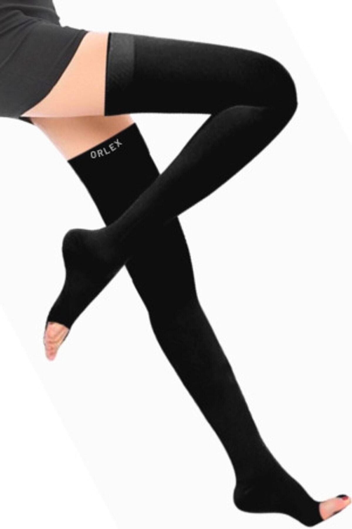 Diz Üstü Çorabı Burnu Açık Ccl2 Orta Basınc-siyah- - Görsel 1