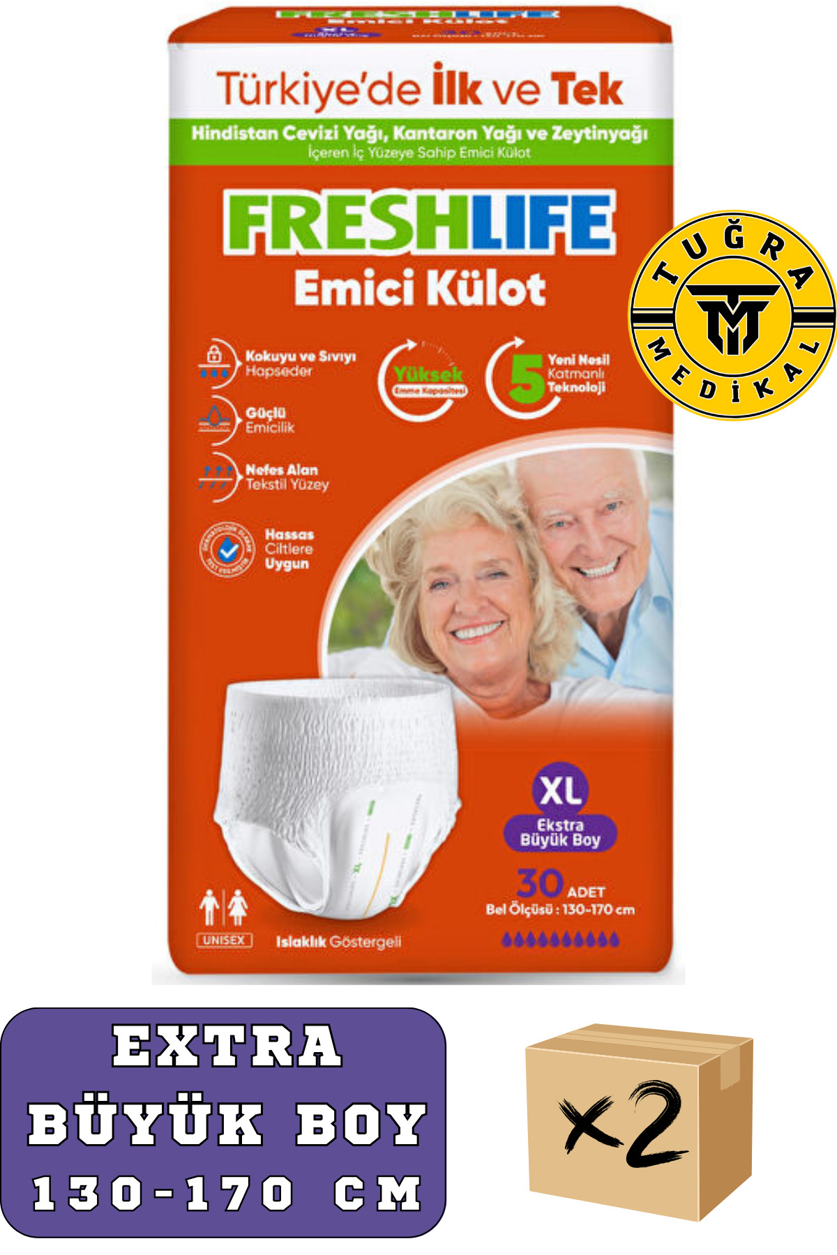 Freshlife Yetişkin Külotlu Hasta Bezi Emici Külot Xl (EXTRA BÜYÜK BOY) 60 Adet 2 Paket - Görsel 1
