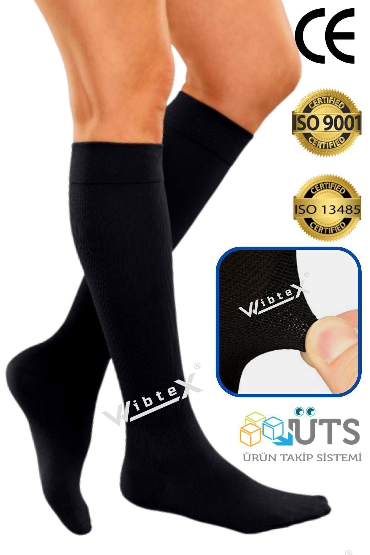 Diz Altı Variss Çorabı Orta Basınç Burnu Kapalı (SİYAH RENK) (ÇİFT BACAK) - Görsel 1