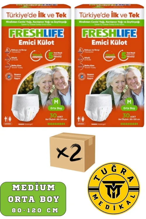 Freshlife Yetişkin Külotlu Hasta Bezi Emici Külot M (MEDİUM) 60 Adet 2 Paket