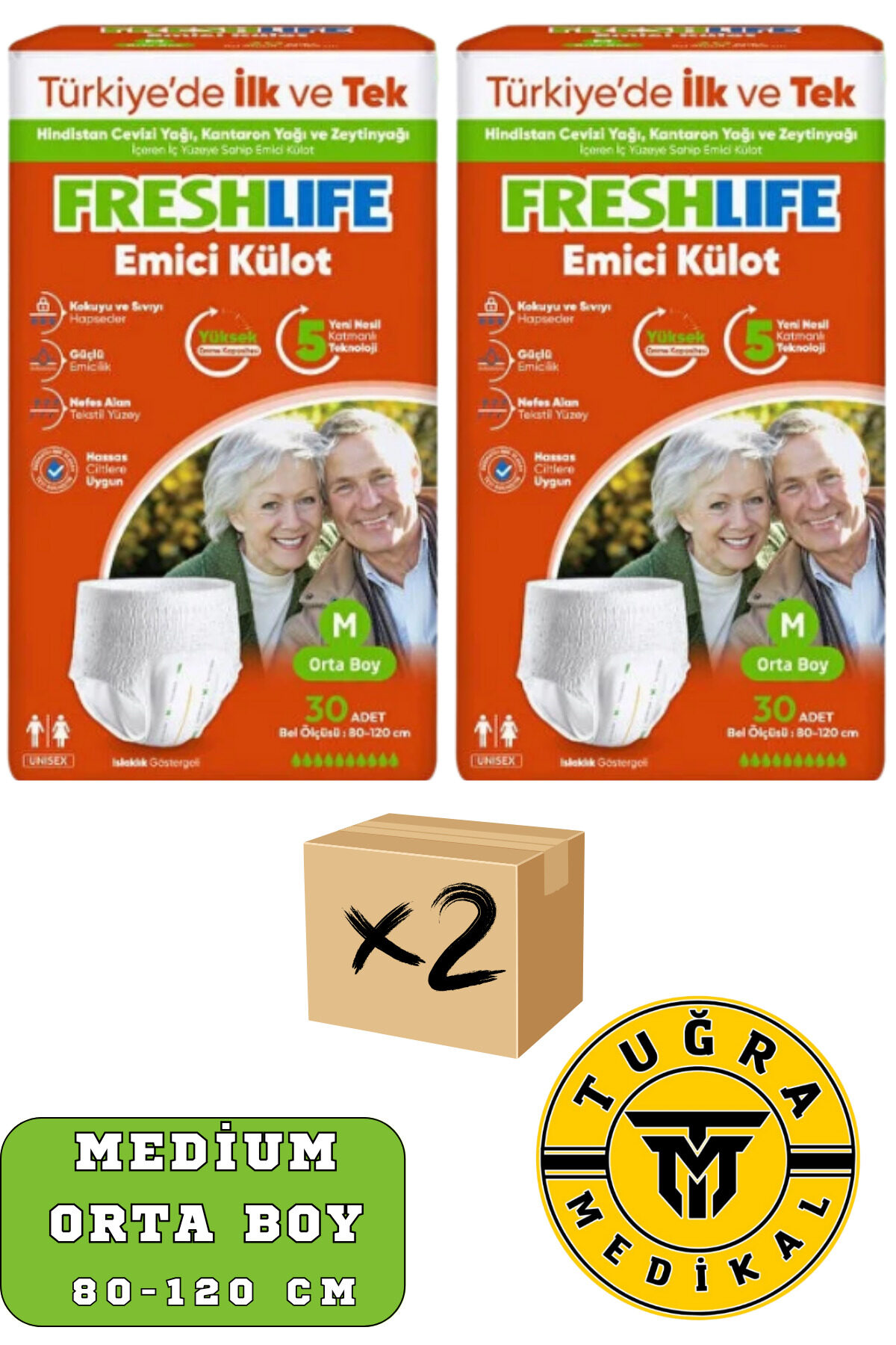 Freshlife Yetişkin Külotlu Hasta Bezi Emici Külot M (MEDİUM) 60 Adet 2 Paket
