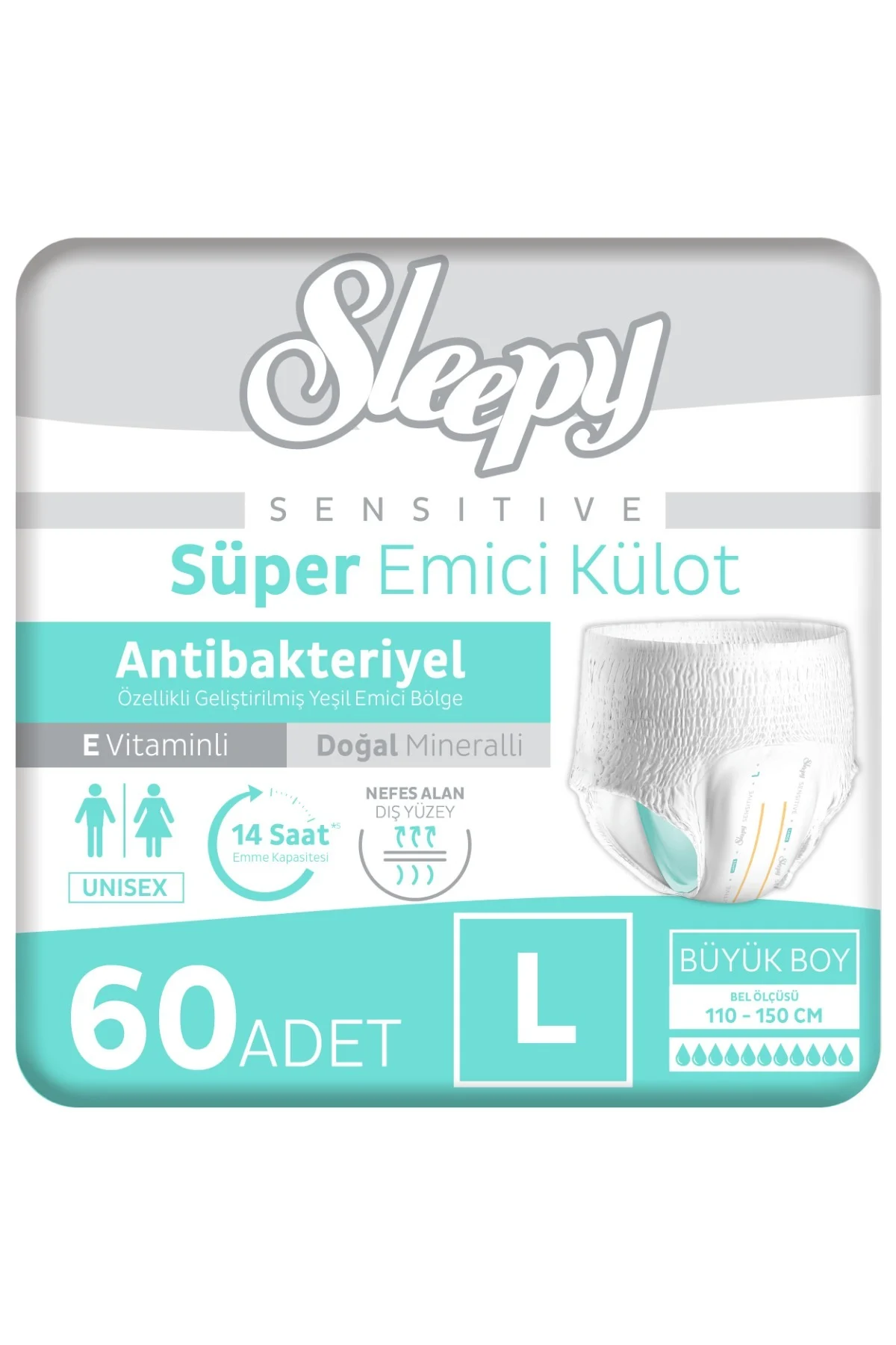 Sensitive Antibakteriyel Emici Külot Large 30×2 60 Adet