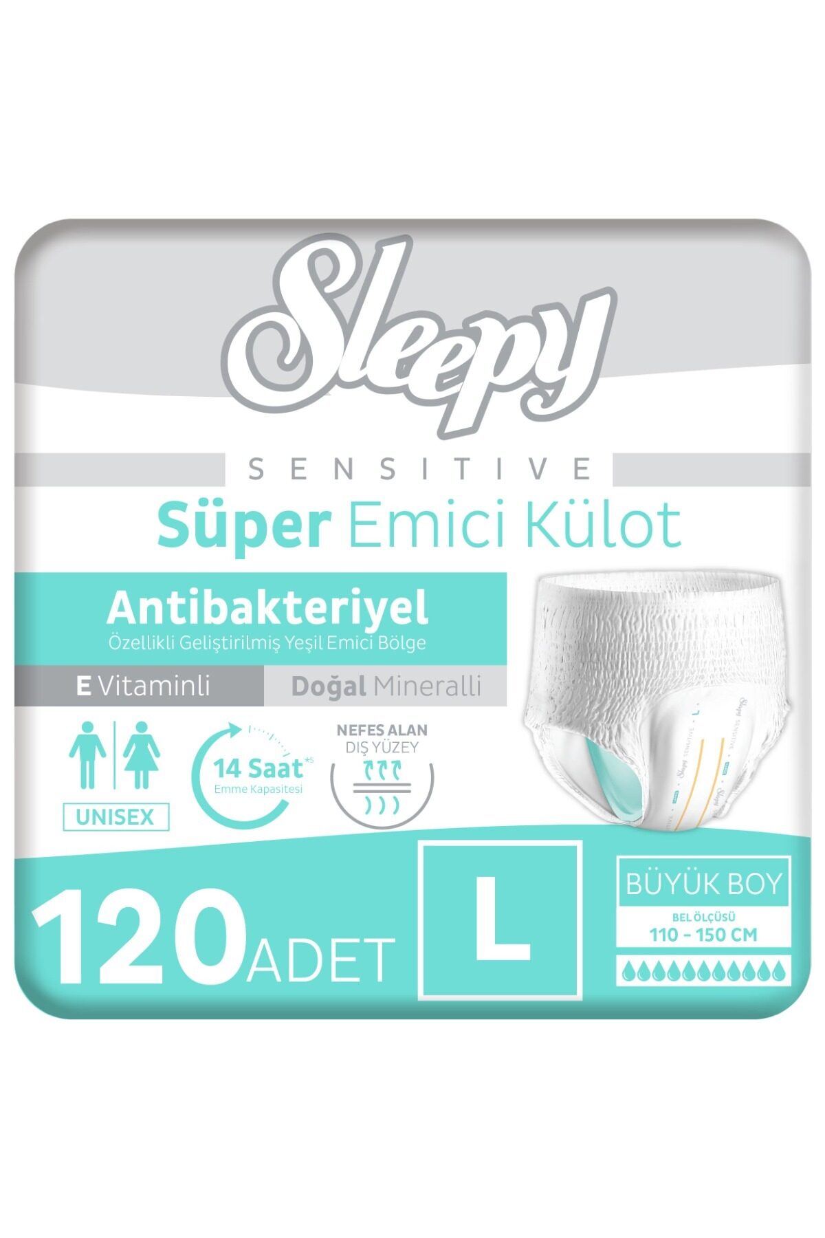 Sensitive Antibakteriyel Emici Külot Large 30x4 120 Adet
