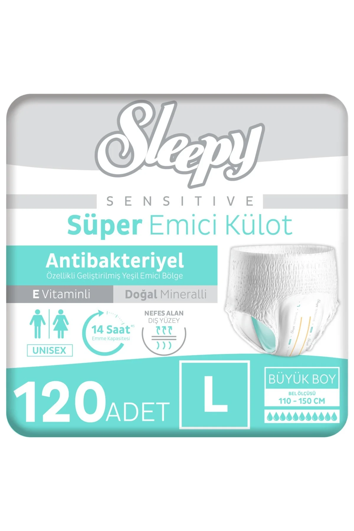 Sensitive Antibakteriyel Emici Külot Large 30×4 120 Adet