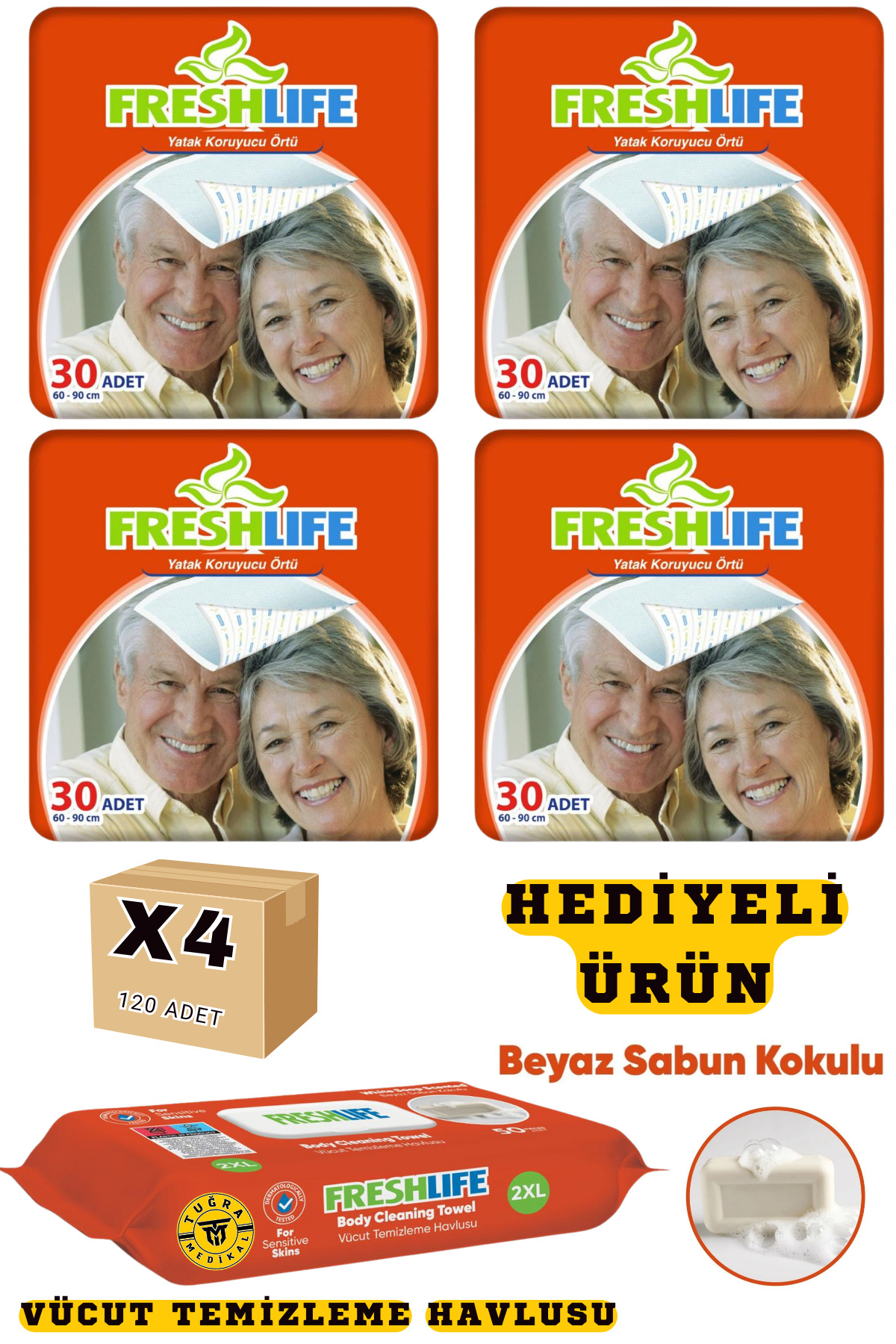 Freshlife 60x90 Çiş Pedi 4 Paket 120 Adet (HEDİYELİ)