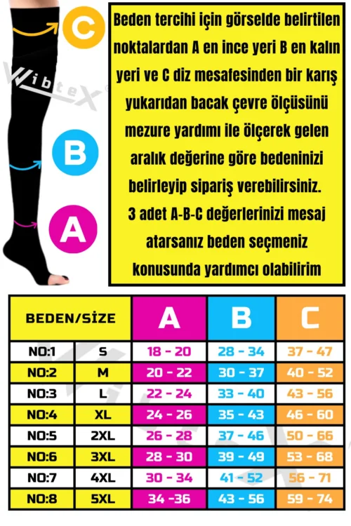 Diz Üstü Variss Çorabı Orta Basınç Burnu Açık (SİYAH RENK) (ÇİFT BACAK)