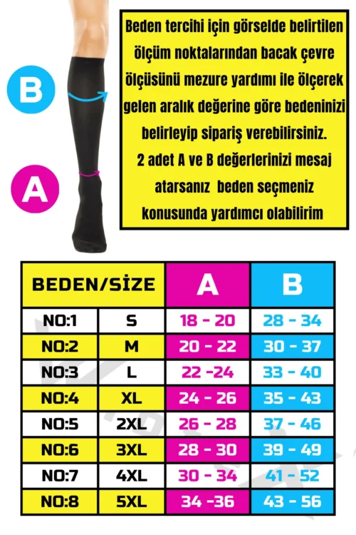 Diz Altı Variss Çorabı Orta Basınç Burnu Kapalı (SİYAH RENK) (ÇİFT BACAK)