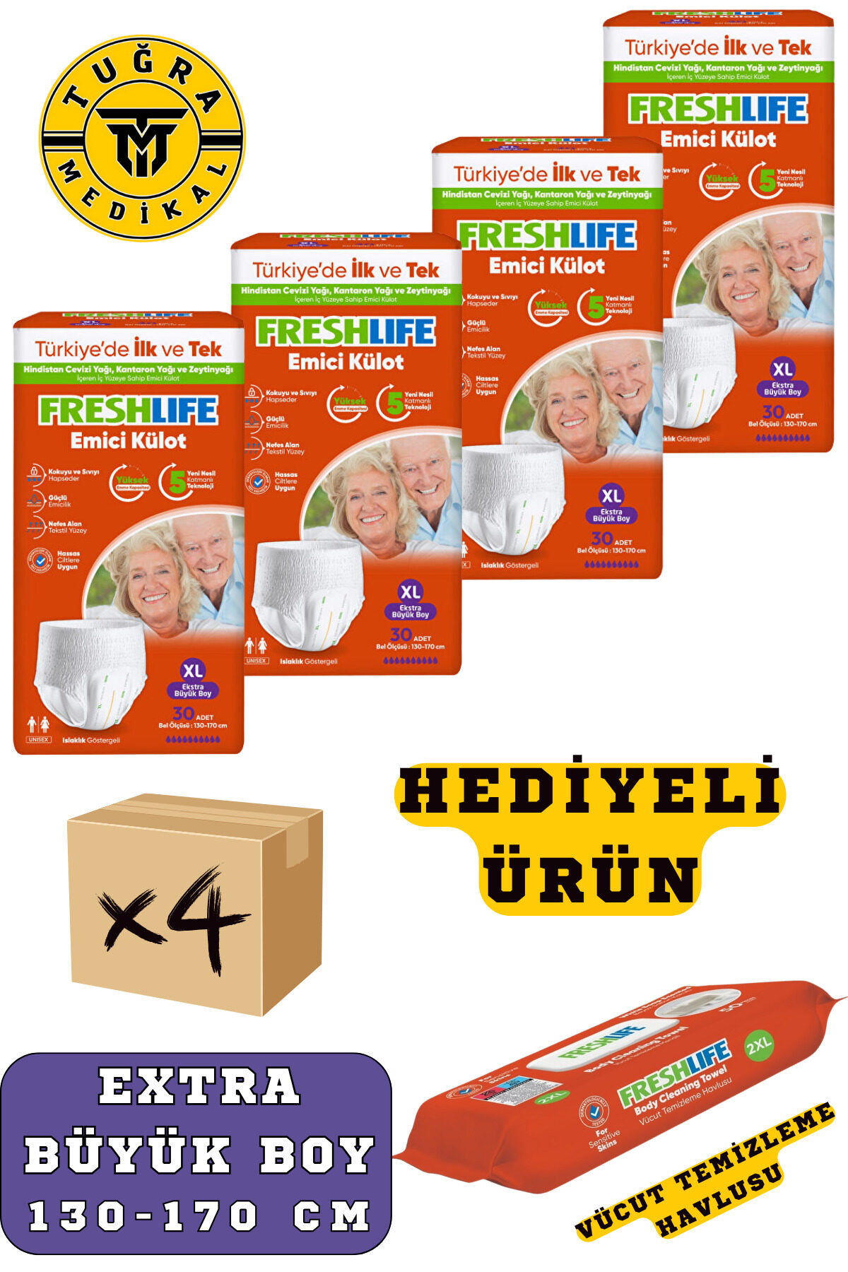 Freshlife Yetişkin Külotlu Hasta Bezi Emici Külot Xl (EXTRA BÜYÜK BOY) 120 Adet 4 Paket