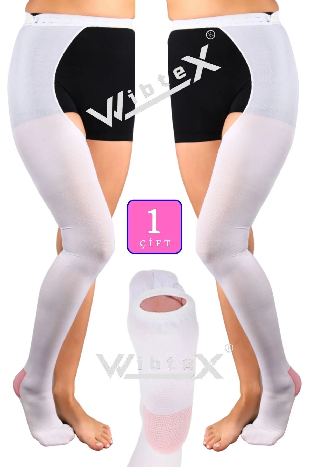 Ameliyat Çorabı Belden Kemerli Anti-emboli (beyaz Renk)(çift Bacak)