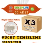 Freshlife Vücut Temizleme Havlusu 50’li 3 Paket 150 Adet Havlu – Tek Ebat