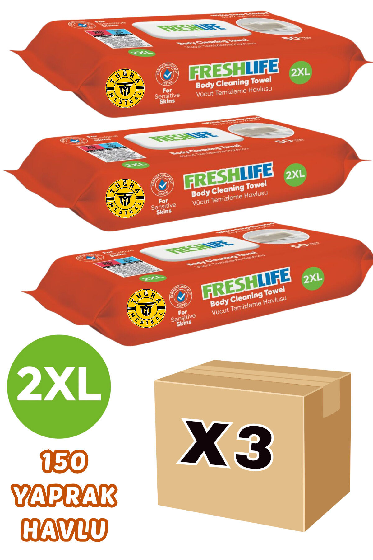 Freshlife Vücut Temizleme Havlusu 50'li 3 Paket 150 Adet Havlu