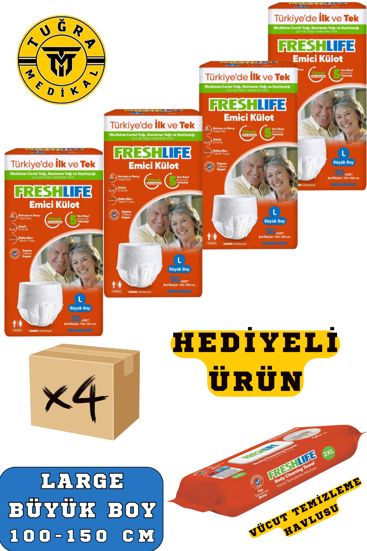 Freshlife Yetişkin Külotlu Hasta Bezi Emici Külot L (BÜYÜK BOY) 120 Adet 4 Paket