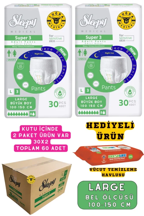 Yetişkin Unısex Süper 3 Emici Gece Külodu | Large (L) 60 Adet (HEDİYELİ)