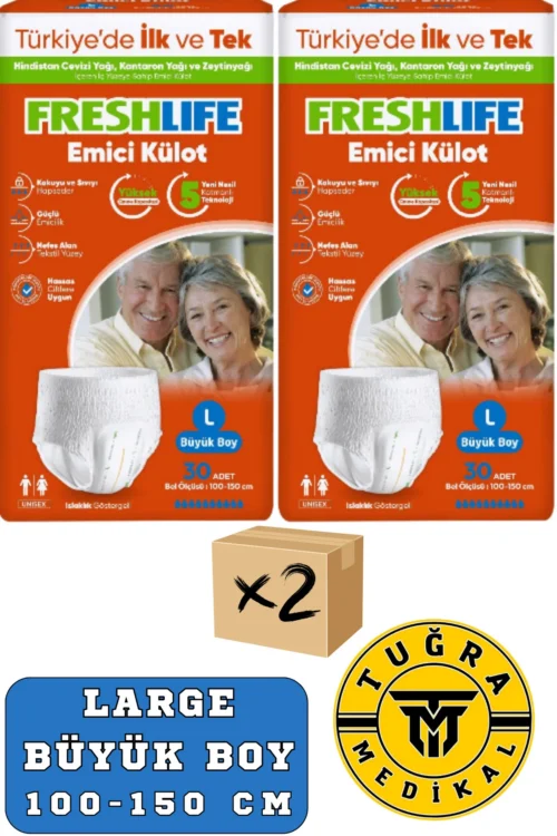 Freshlife Yetişkin Külotlu Hasta Bezi Emici Külot L (BÜYÜK BOY) 60 Adet 2 Paket