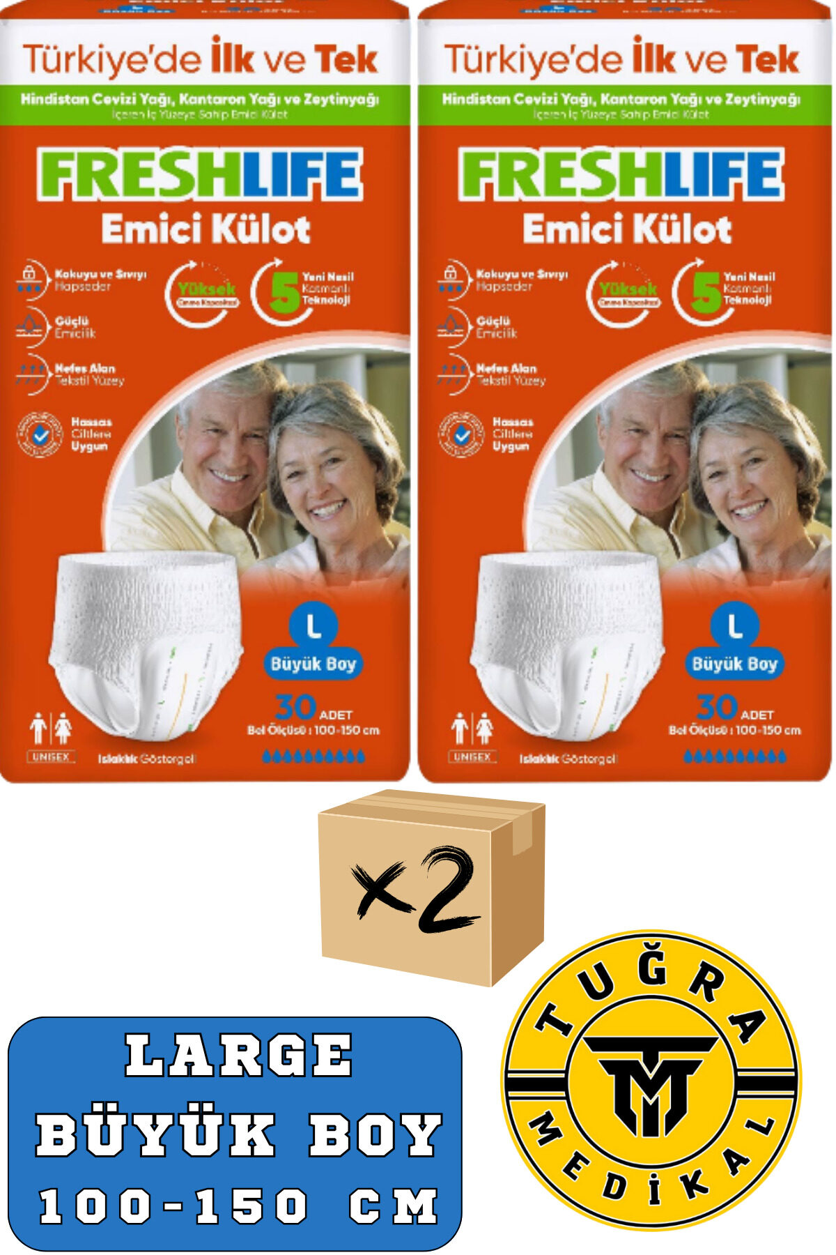 Freshlife Yetişkin Külotlu Hasta Bezi Emici Külot L (BÜYÜK BOY) 60 Adet 2 Paket