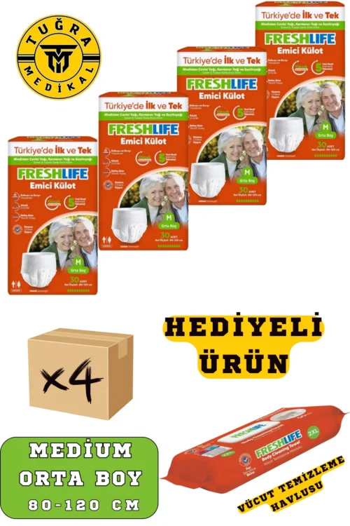 Freshlife Yetişkin Külotlu Hasta Bezi Emici Külot M (MEDİUM) 120 Adet 4 Paket