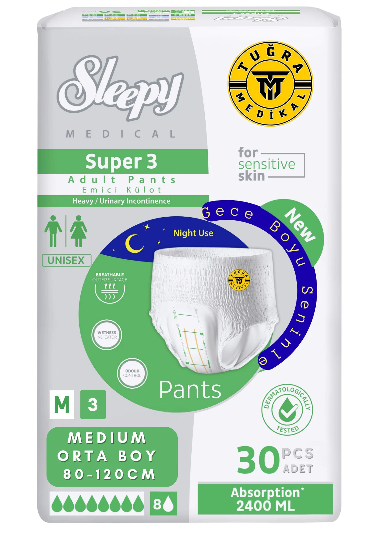Yetişkin Unısex Süper 3 Emici Gece Külodu | Medium (M) 30 Adet
