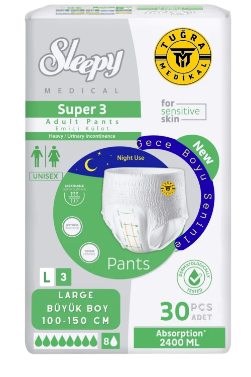 Yetişkin Unısex Süper 3 Emici Gece Külodu | Large (L) 30 Adet