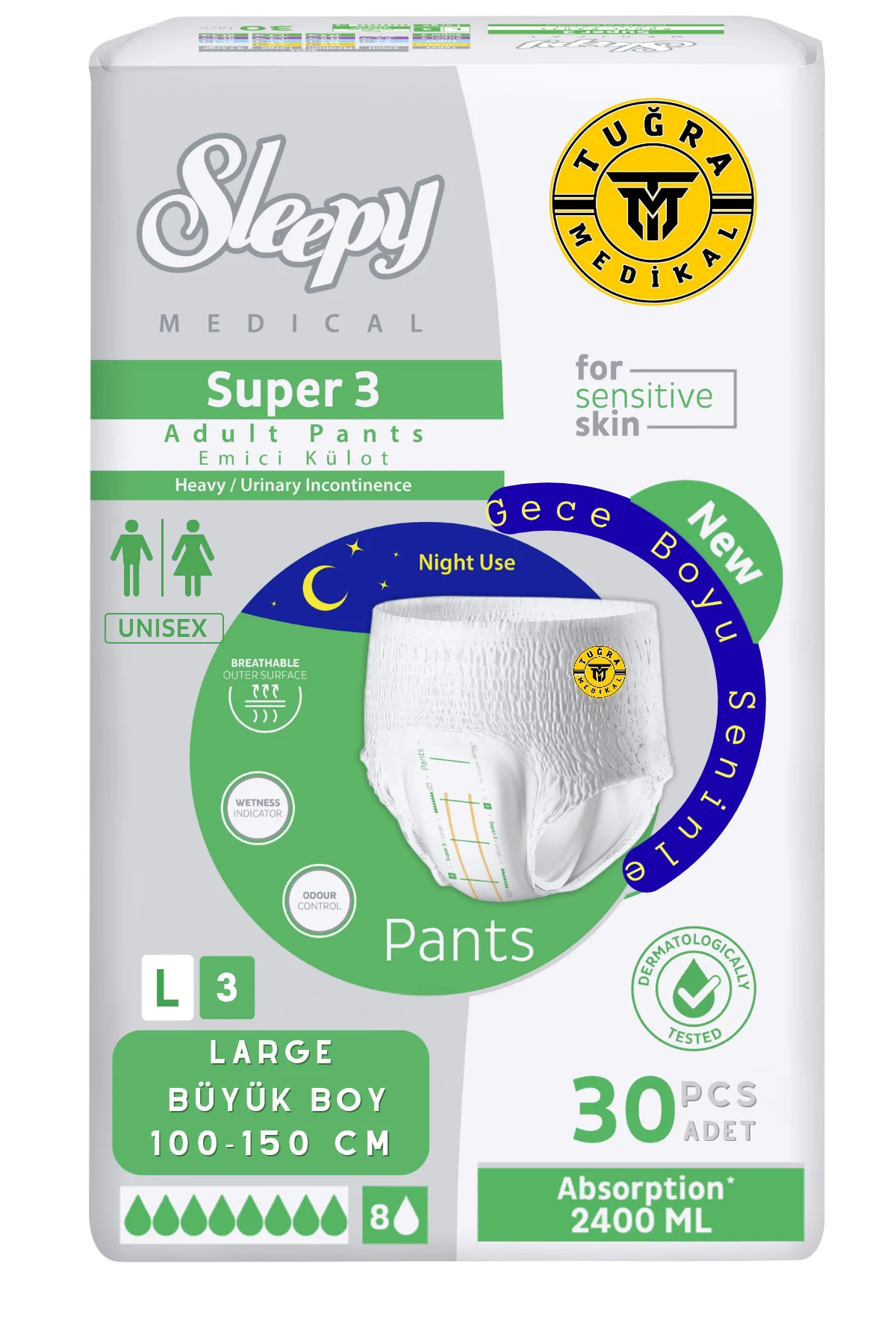 Yetişkin Unısex Süper 3 Emici Gece Külodu | Large (L) 30 Adet