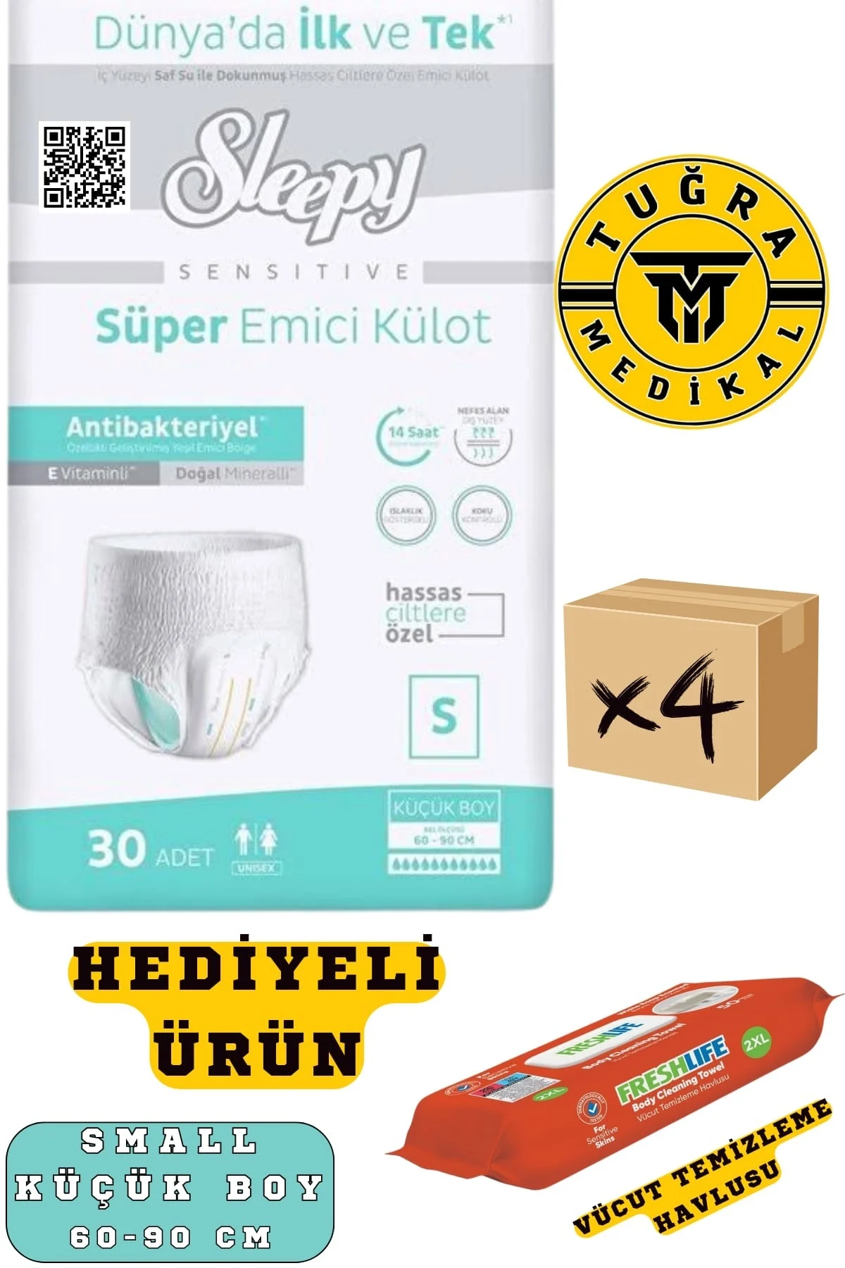 Külotlu Yetişkin Hasta Bezi Small Beden 120 Adet (4 Paket)