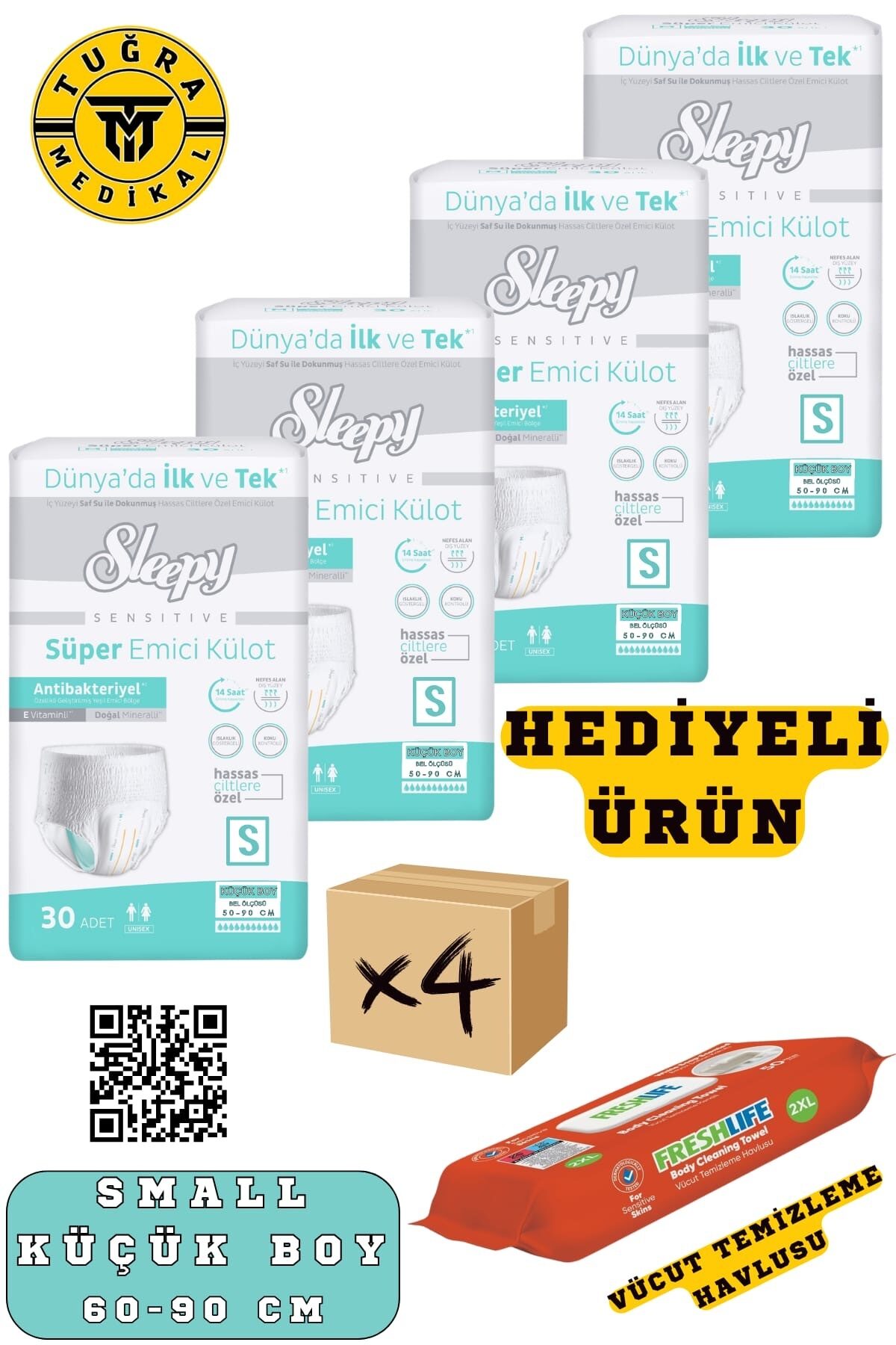 Külotlu Yetişkin Hasta Bezi Small Beden 120 Adet (4 Paket)