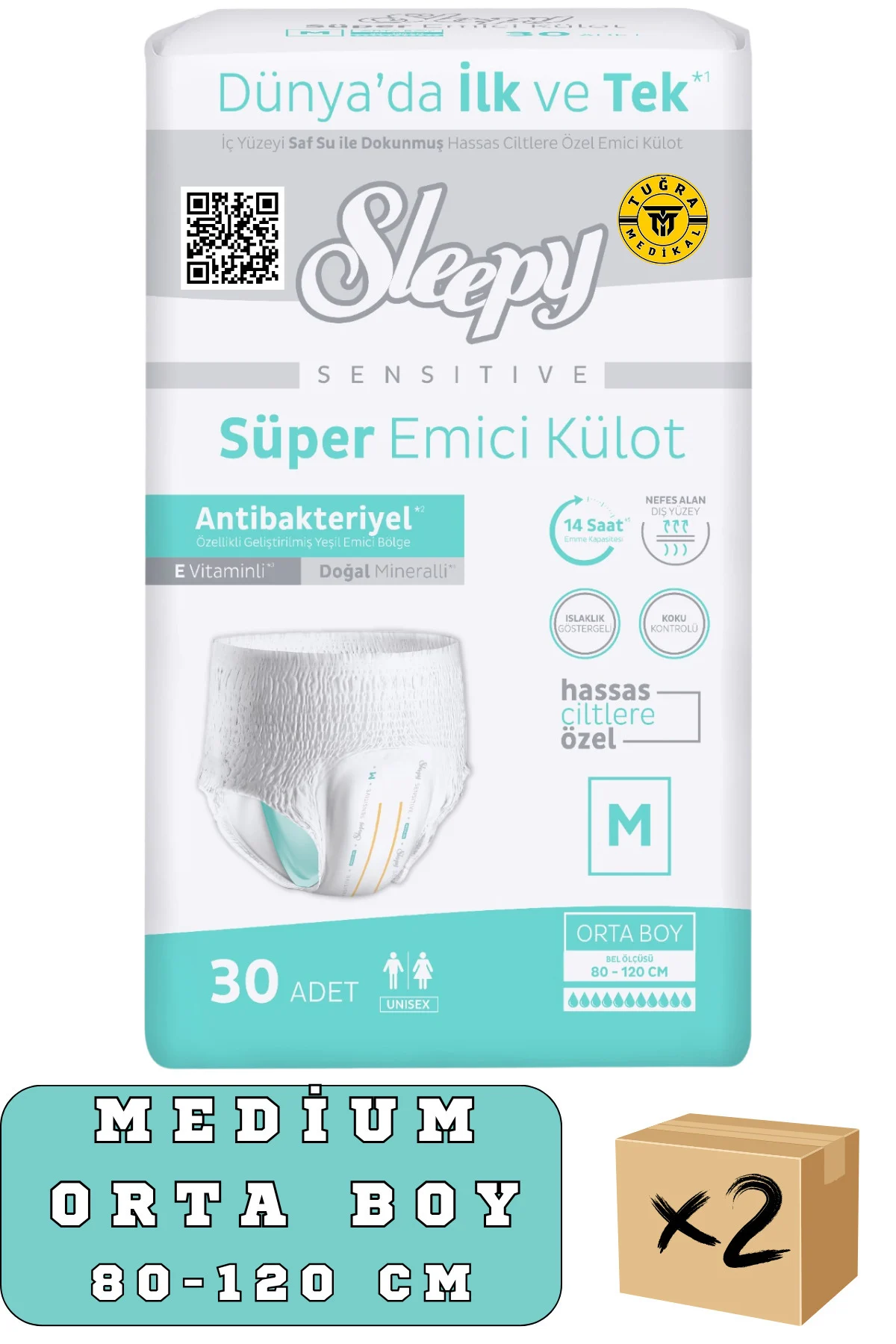 Külotlu Yetişkin Hasta Bezi Medium Beden 60 Adet (2Paket)