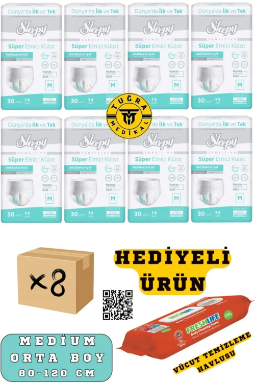 Külotlu Yetişkin Hasta Bezi Medium Beden 240 Adet (8Paket) (HEDİYELİ)