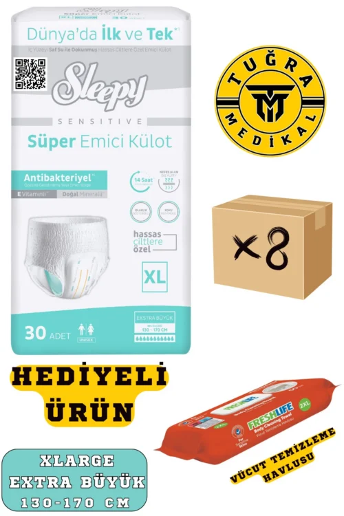 Külotlu Yetişkin Hasta Bezi XLarge Beden 240 Adet (8Paket) (HEDİYELİ)