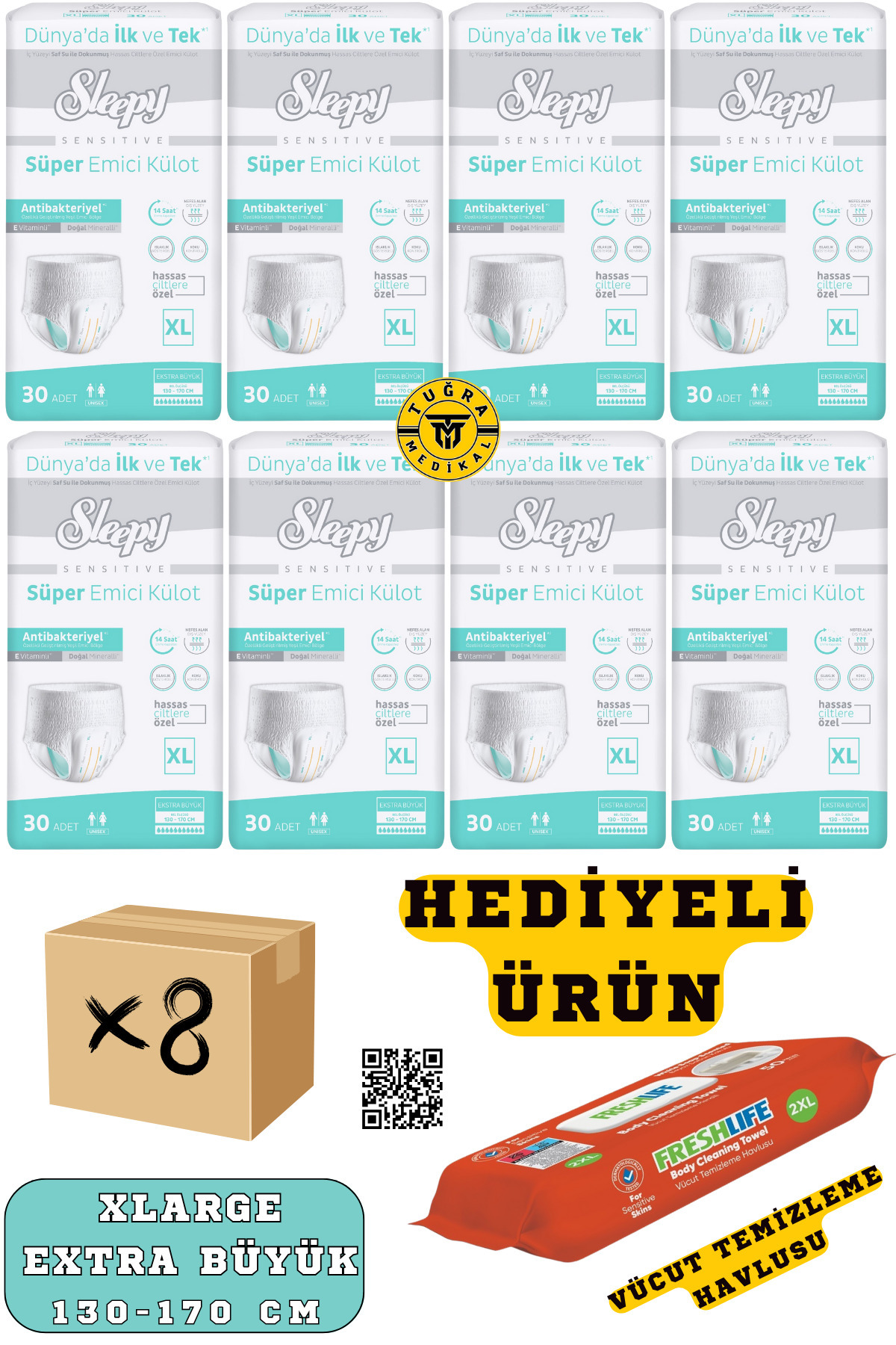 Külotlu Yetişkin Hasta Bezi XLarge Beden 240 Adet (8Paket) (HEDİYELİ)