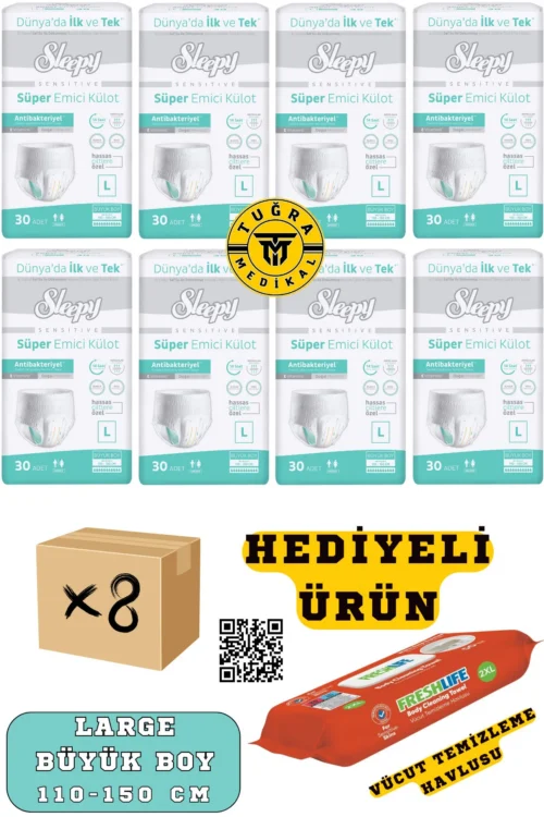 Külotlu Yetişkin Hasta Bezi Large Beden 240 Adet (8Paket) (HEDİYELİ)