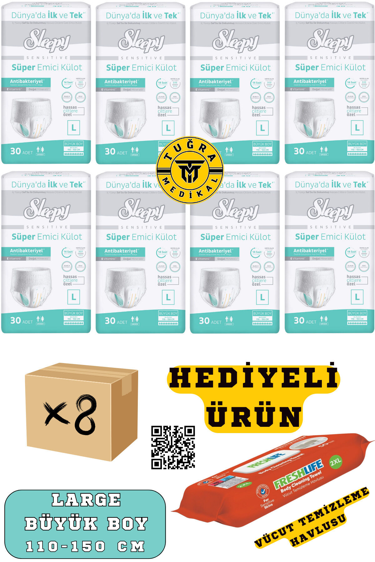 Külotlu Yetişkin Hasta Bezi Large Beden 240 Adet (8Paket) (HEDİYELİ)