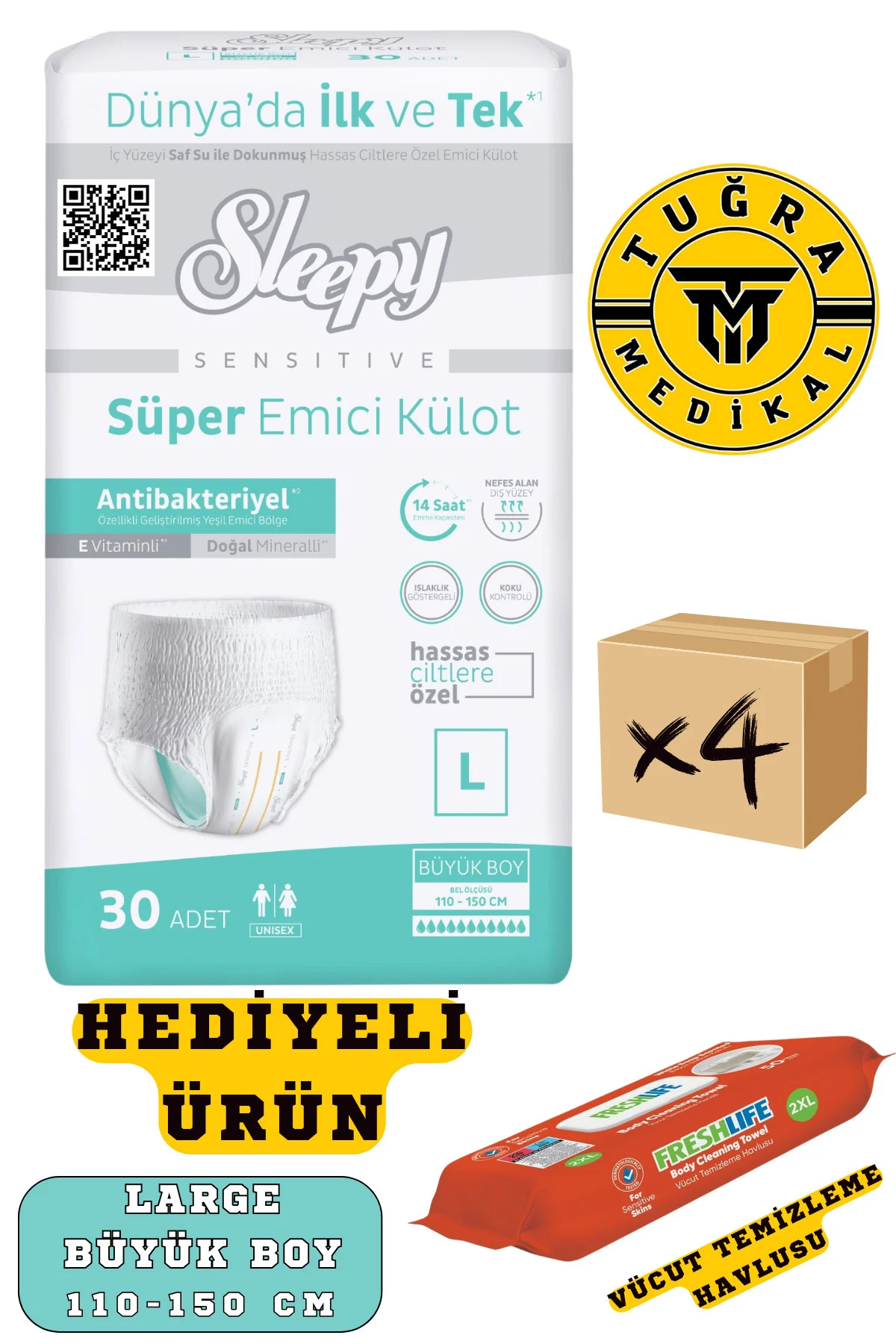 Külotlu Yetişkin Hasta Bezi Large Beden 120 Adet (4Paket) (HEDİYELİ)