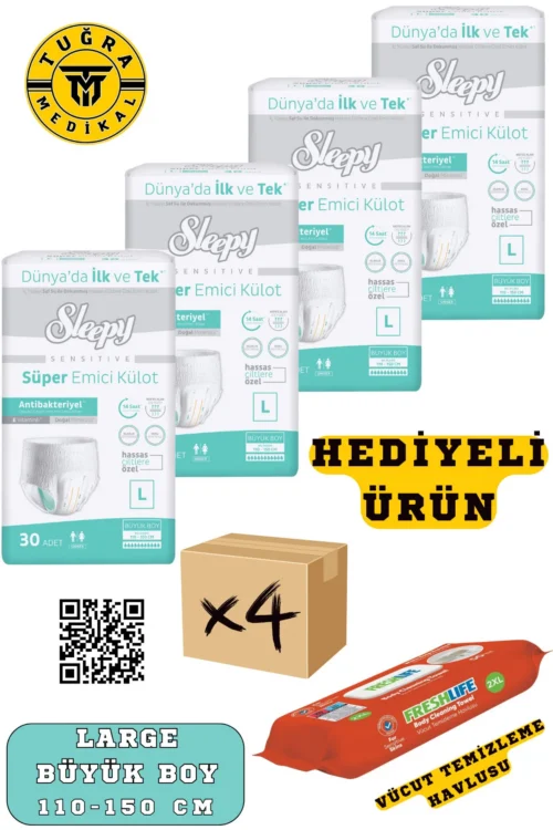 Külotlu Yetişkin Hasta Bezi Large Beden 120 Adet (4Paket) (HEDİYELİ)