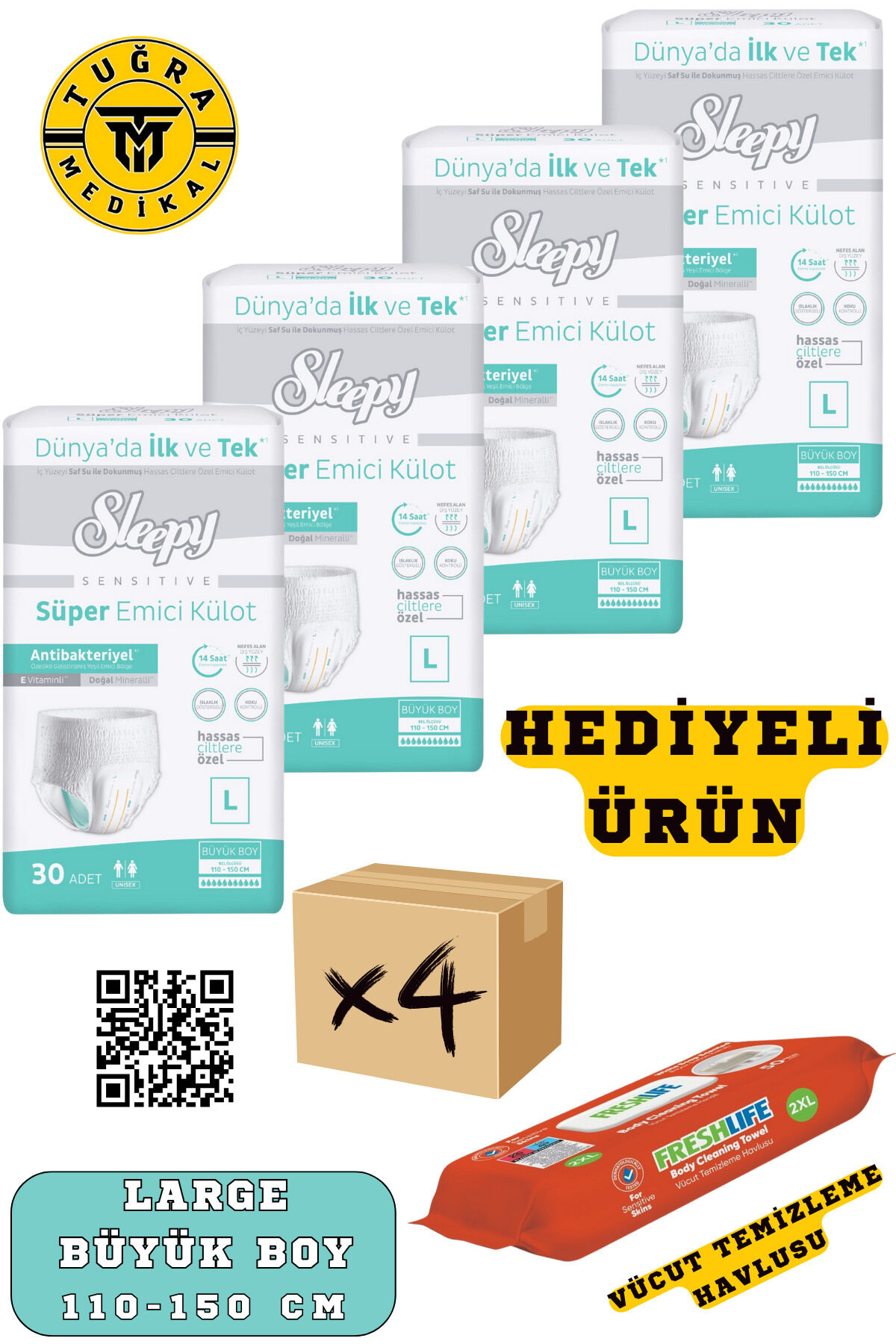 Külotlu Yetişkin Hasta Bezi Large Beden 120 Adet (4Paket) (HEDİYELİ)