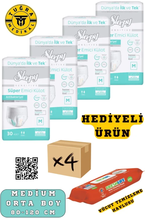 Külotlu Yetişkin Hasta Bezi Medium Beden 120 Adet (4Paket) (HEDİYELİ)