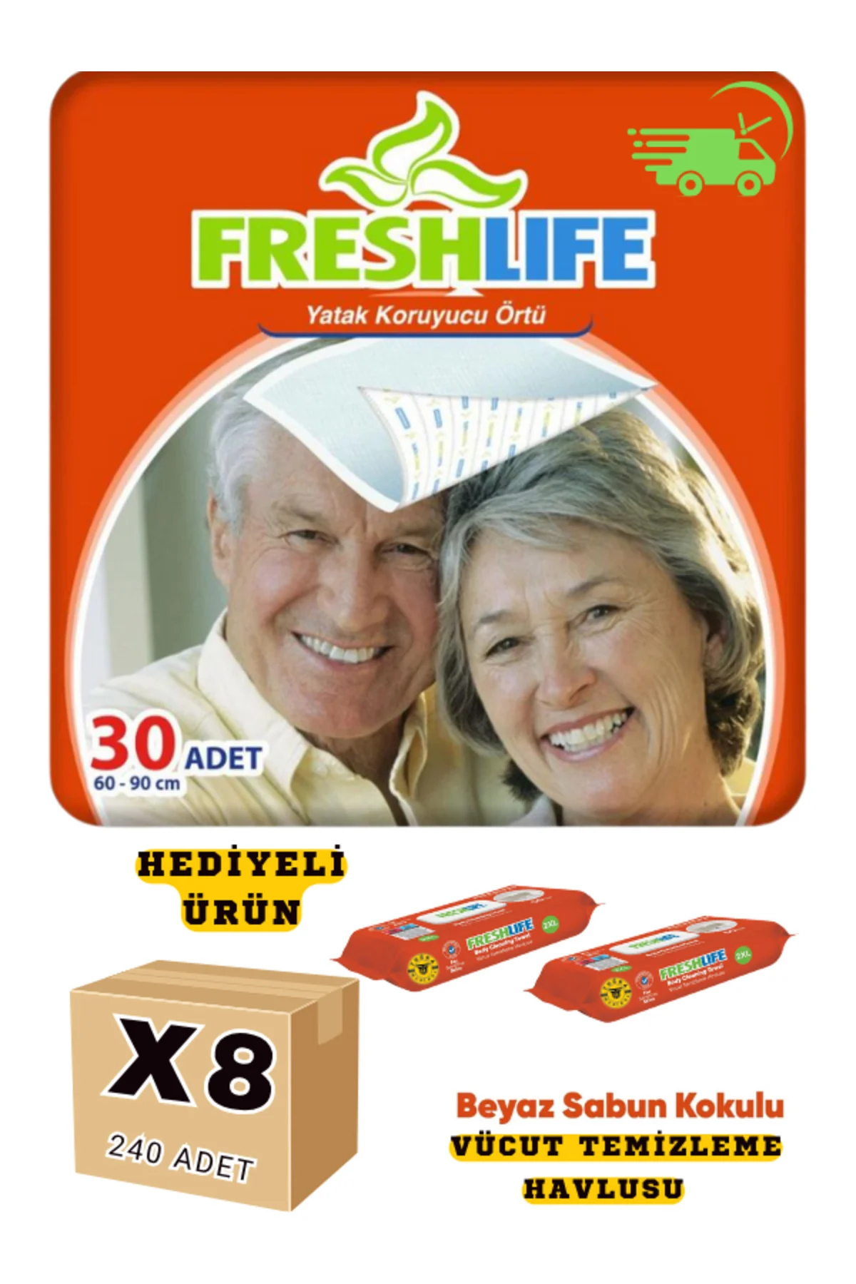 FRESHLİFE 60X90 ÇİŞ PEDİ 8 PAKET 240 ADET (HEDİYELİ)