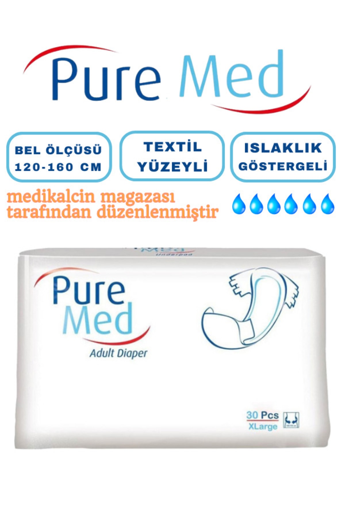 Hasta Bezi Puremed Belbantlı 30'lu (XL) Beden 1 Paket (ISLAKLIK GÖSTERGELİ)