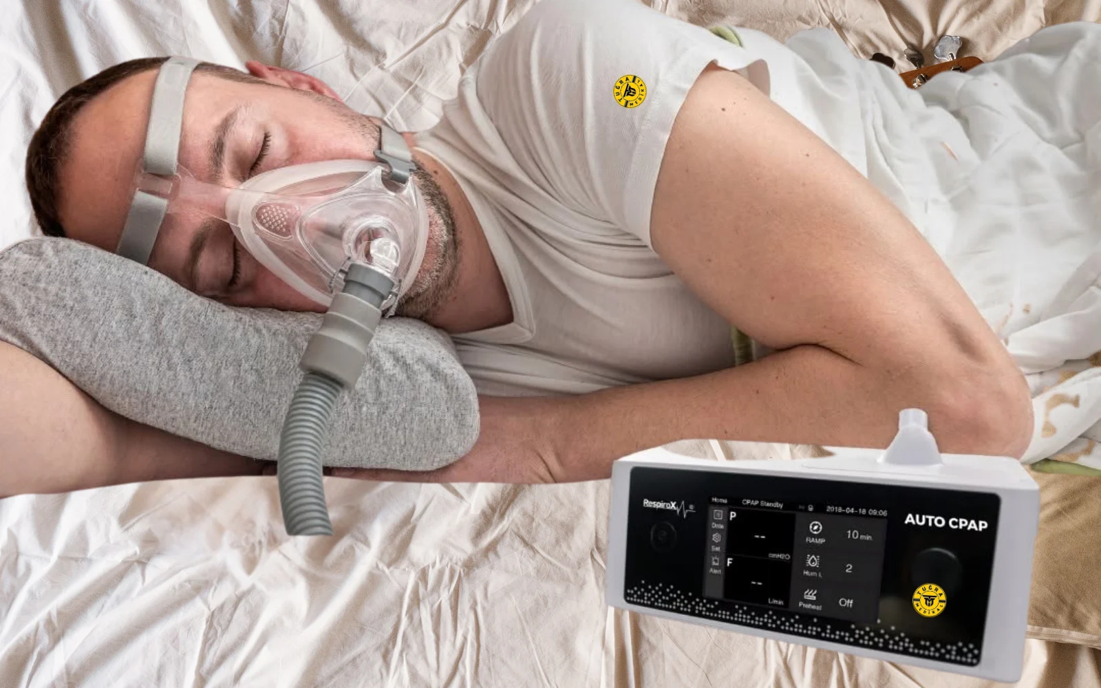 CPAP cihazı kullanarak uyuyan kişi, uyku apnesi tedavisi