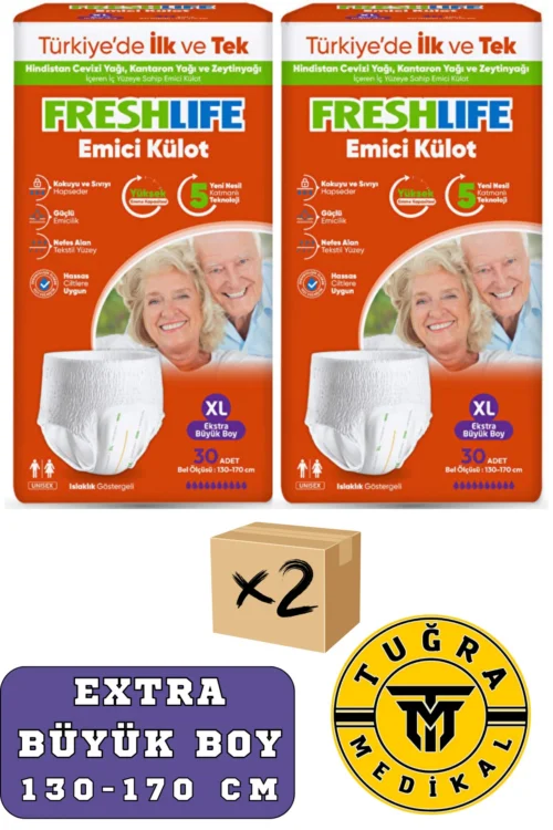 Freshlife Yetişkin Külotlu Hasta Bezi Emici Külot Xl (EXTRA BÜYÜK BOY) 60 Adet 2 Paket
