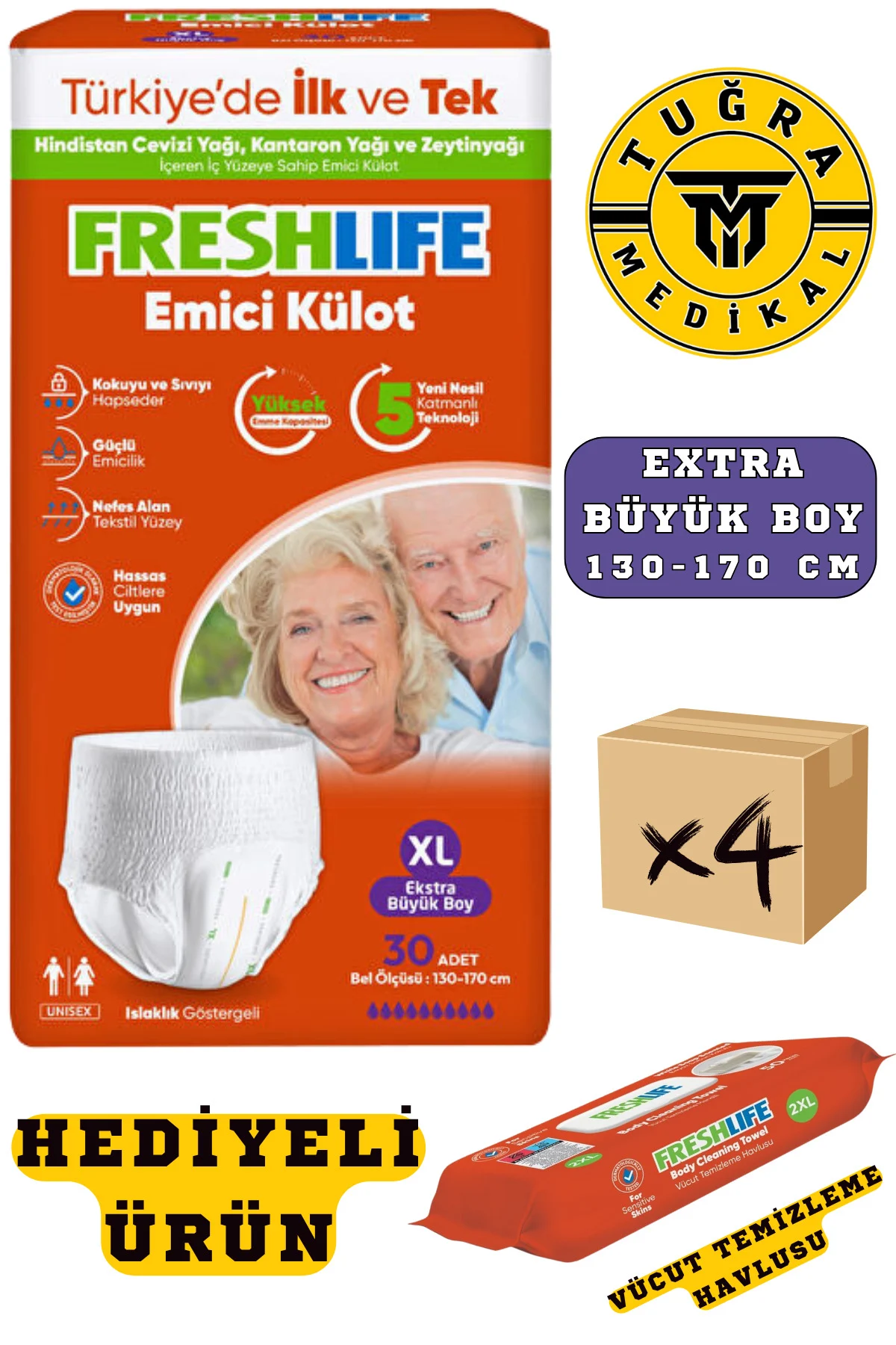 Freshlife Yetişkin Külotlu Hasta Bezi Emici Külot Xl (EXTRA BÜYÜK BOY) 120 Adet 4 Paket Freshlife Yetişkin Külotlu Hasta Bezi Emici Külot Xl (EXTRA BÜYÜK BOY) 120 Adet 4 Paket