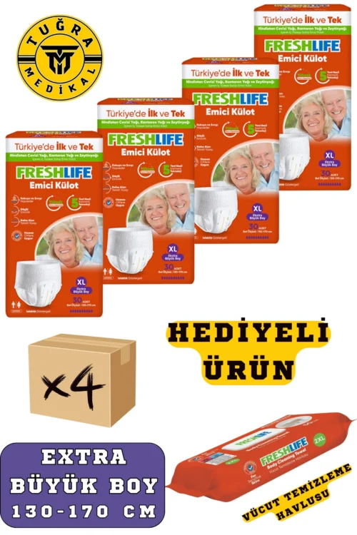 Freshlife Yetişkin Külotlu Hasta Bezi Emici Külot Xl (EXTRA BÜYÜK BOY) 120 Adet 4 Paket