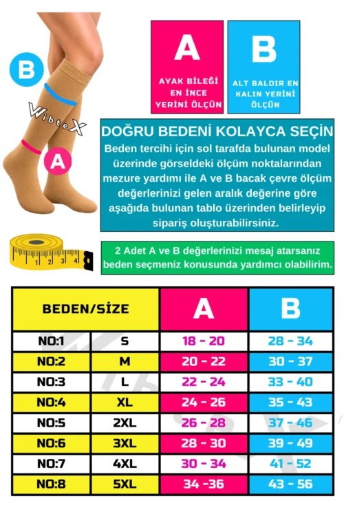 Diz Altı Variss Çorabı Orta Basınç Burnu Kapalı (TEN RENGİ) (ÇİFT BACAK)