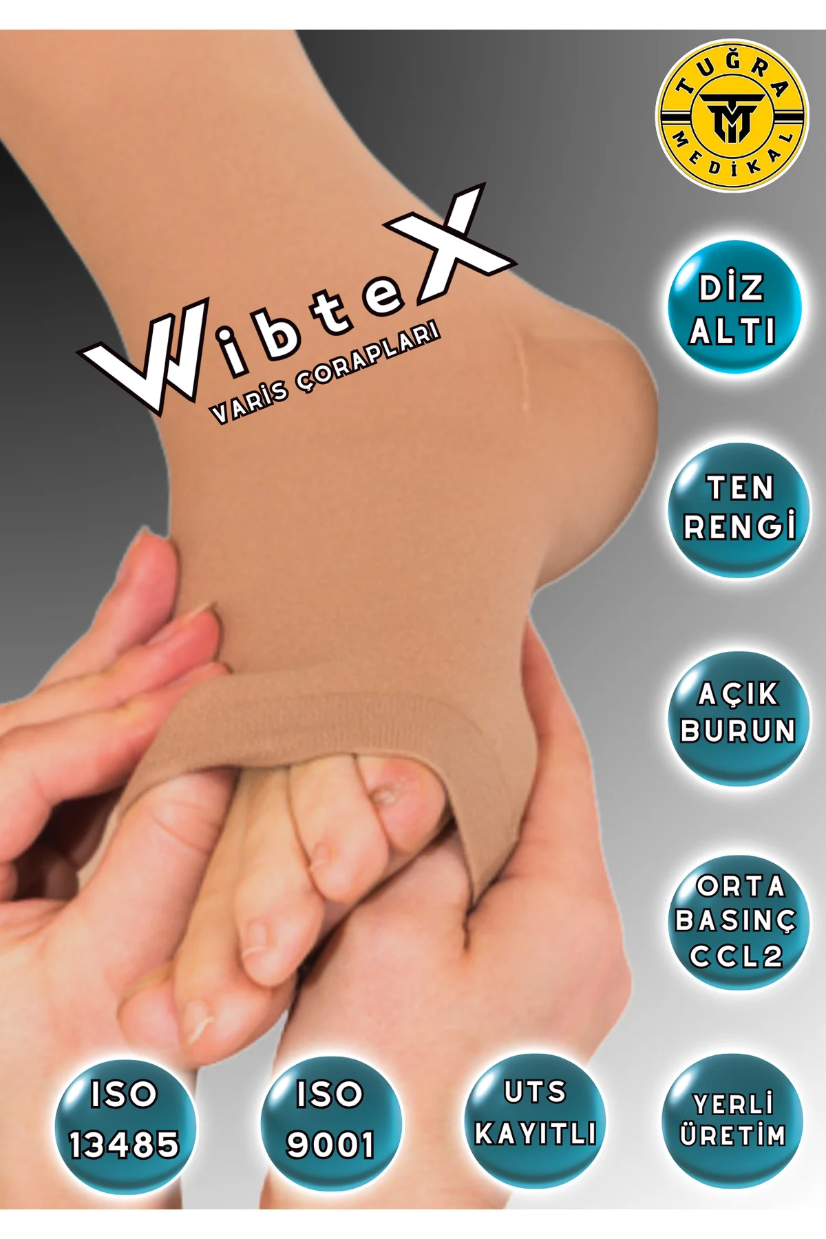 Diz Altı Variss Çorabı Orta Basınç Burnu Açık (TEN RENGİ) (ÇİFT BACAK) - Görsel 6
