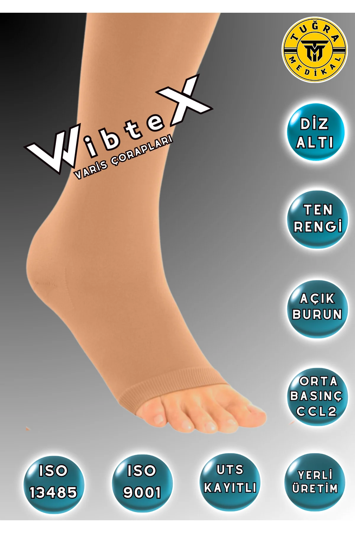 Diz Altı Variss Çorabı Orta Basınç Burnu Açık (TEN RENGİ) (ÇİFT BACAK) - Görsel 7