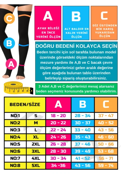 Diz Üstü Variss Çorabı Orta Basınç Burnu Açık (SİYAH RENK) (ÇİFT BACAK)
