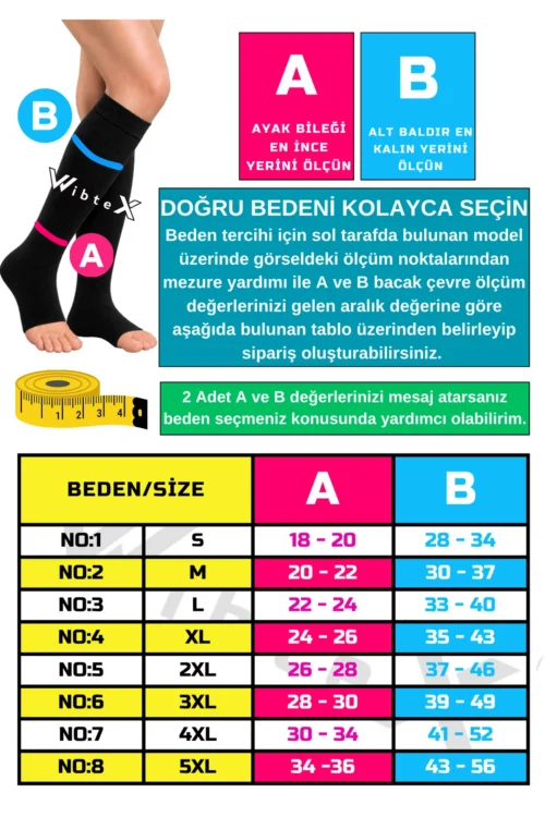 Diz Altı Variss Çorabı Orta Basınç Burnu Açık (SİYAH RENK) (ÇİFT BACAK)